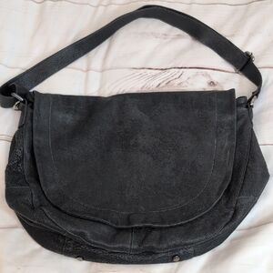 Abro Black Leather Shoulder or Cross Body Bag Purse Large Tote Style Super Cute